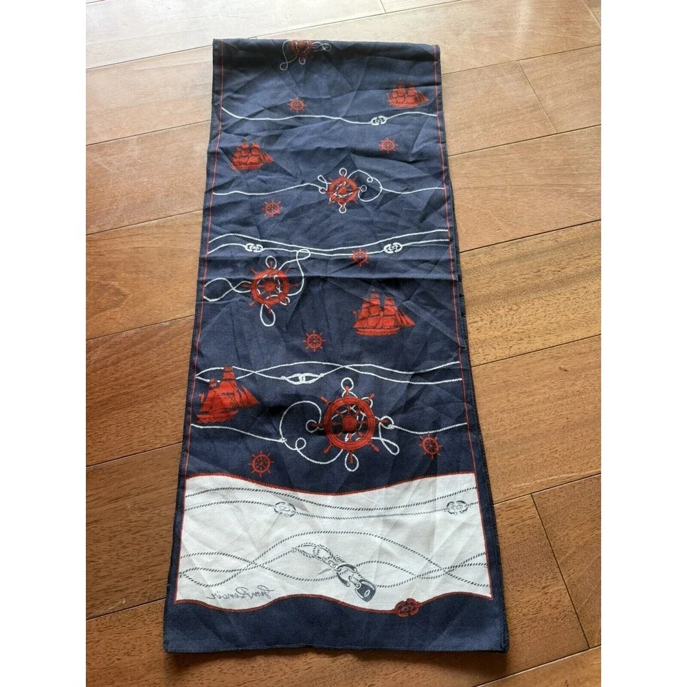 Gim Renoir Nautical‎ Rectangle Scarf 55” x 11” Blue White Red